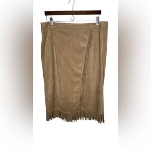 Midnight Velvet Tan Fringe Women's Skirt faux suede size 14
